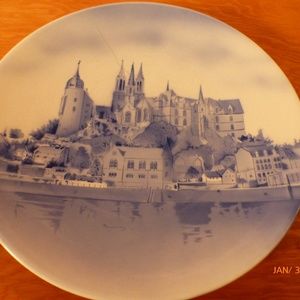 12" Antique German Chateau Blue/White Plate